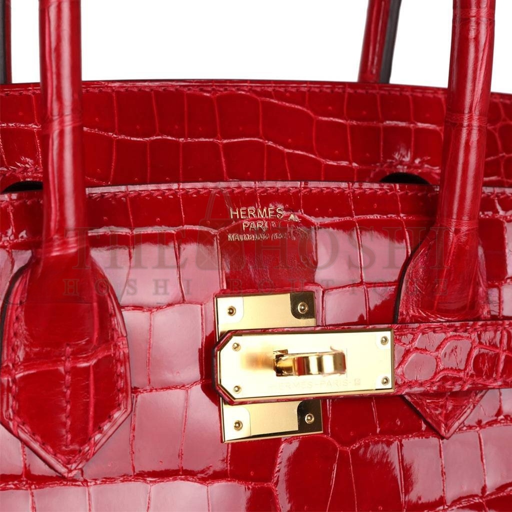 H**me5 MASTER BIRKIN 30 BRAISE SHINY POROSUS CROCODILE GOLD HARDWARE (30*22*16cm) Master Quality